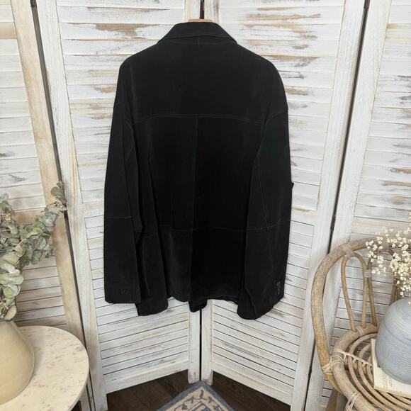 VINTAGE CHEROKEE Men's Size XL 90s Long Suede Leather Button Jacket Coat Black - Picture 3 of 13